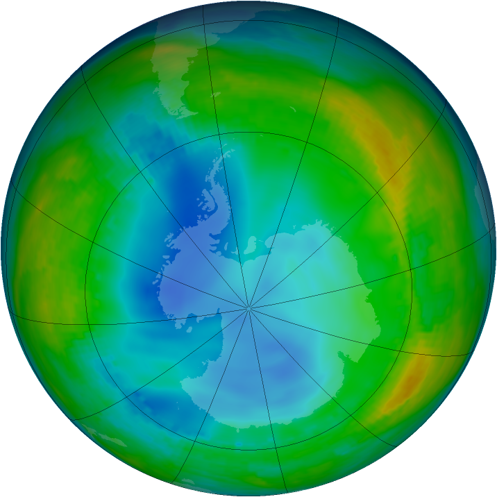 Antarctic ozone map for 13 July 1992